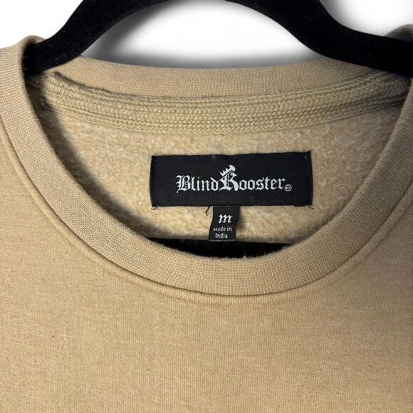 Blind Rooster by Ravelheart Embroidered Sweatshirt --Pale Khaki / Mushroom sz M - Picture 8 of 11